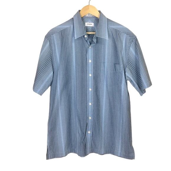 Rochas Paris Short Sleeve Button Down Light Blue Plaid Size Large - Picture 1 of 5